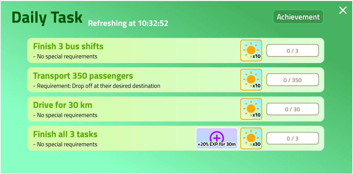 Sunshine Islands Bus Simulator daily challenges screenshot